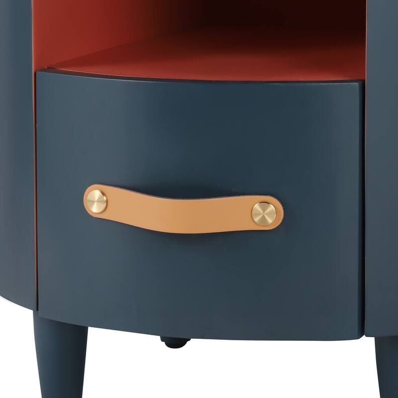 Round Nightstand with Storage Drawer, Sofa End Table Bedroom Bedside Table