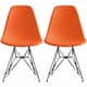 Set of 2 Mid-Century Modern Dining Side Chairs Armless Plastic Shell Seat with Black Metal Wire Eiffel Base, White