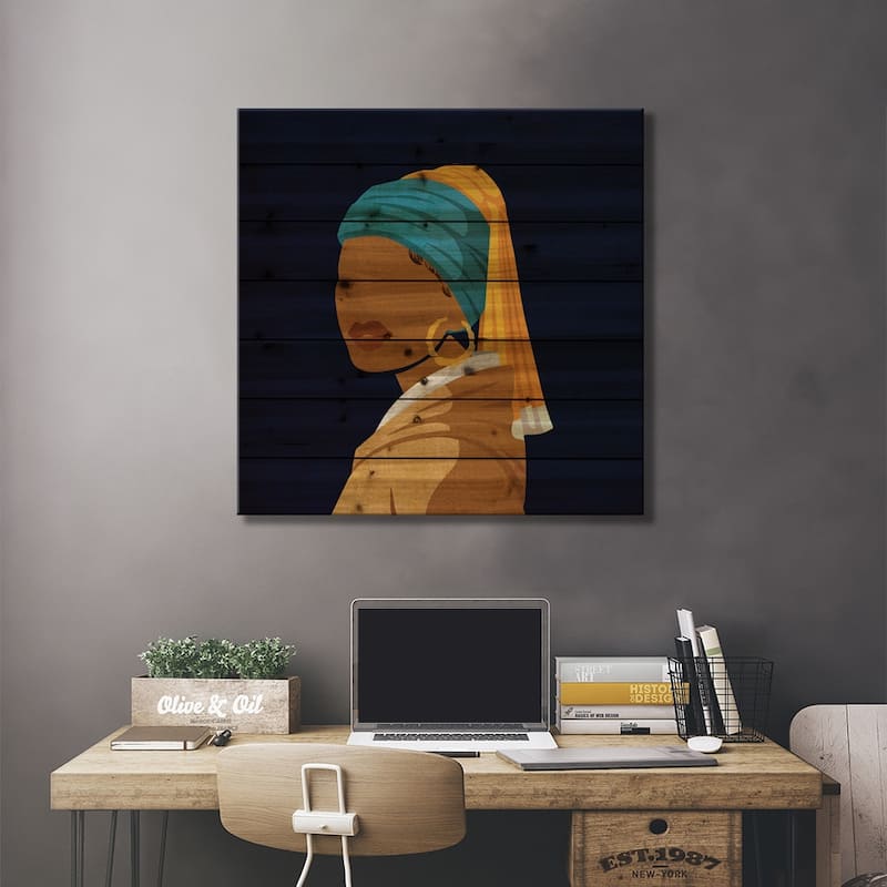 Girl With A Bamboo Earring Print On Wood by Domonique Brown - Multi-Color