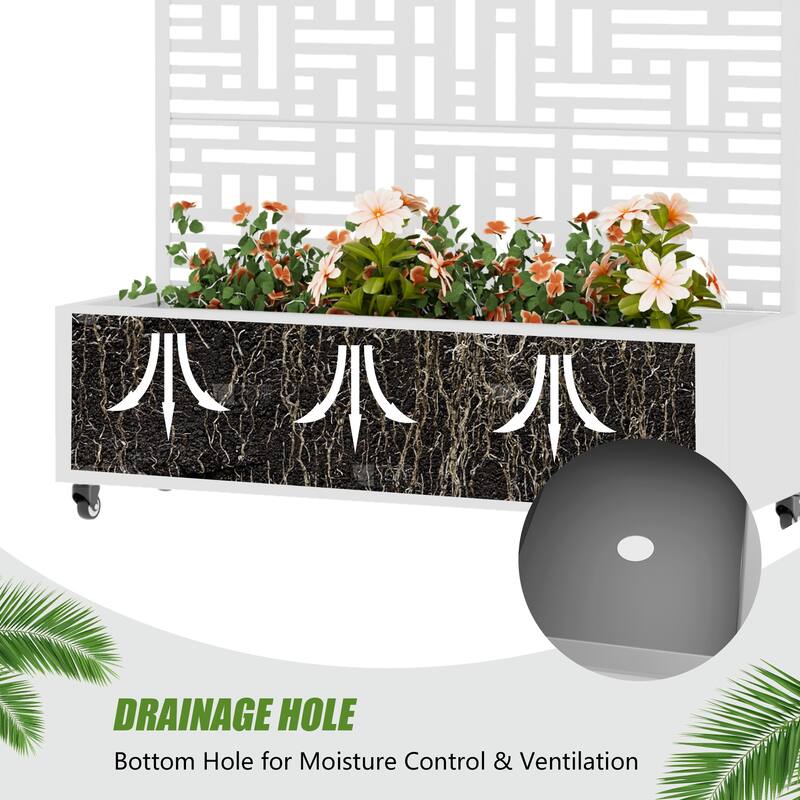 Metal Movable Planter Box with Trellis Privacy Screen Lockable Wheels