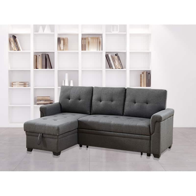 Destiny Linen Reversible Sleeper Sectional Sofa with Storage Chaise - Dark Gray