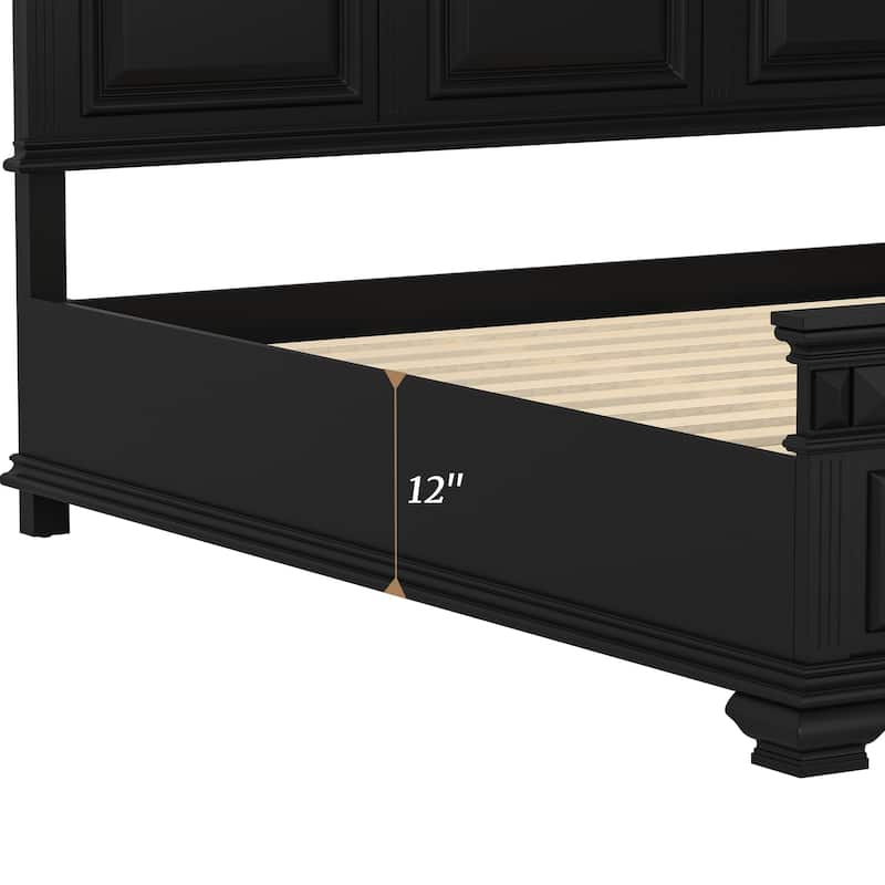 Solid Wood Retro Platform Bed with Headboard