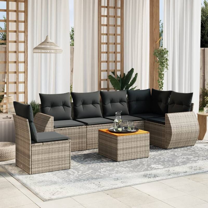 vidaXL Patio Sofa Set with Cushions Outdoor Furniture 7 Piece Poly Rattan - Gray - form3