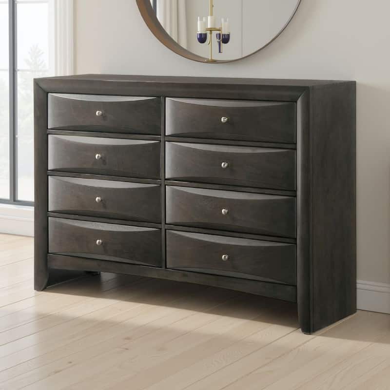 Spacious Wooden Dresser with Beveled Drawer Fronts, Gray