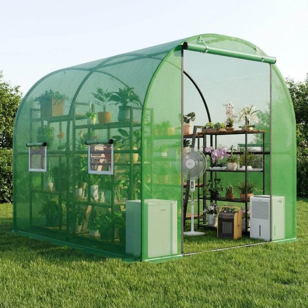 Heavy Duty Walk-in Tunnel Greenhouse Outdoor with Reinforced Frame, Green