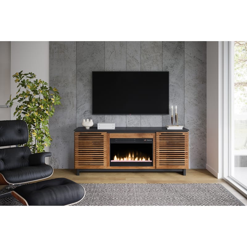 Bridgevine Home Graceland 69 inch Fireplace TV Stand Console for TVs up to 80 inches, Bourbon and Black Finish