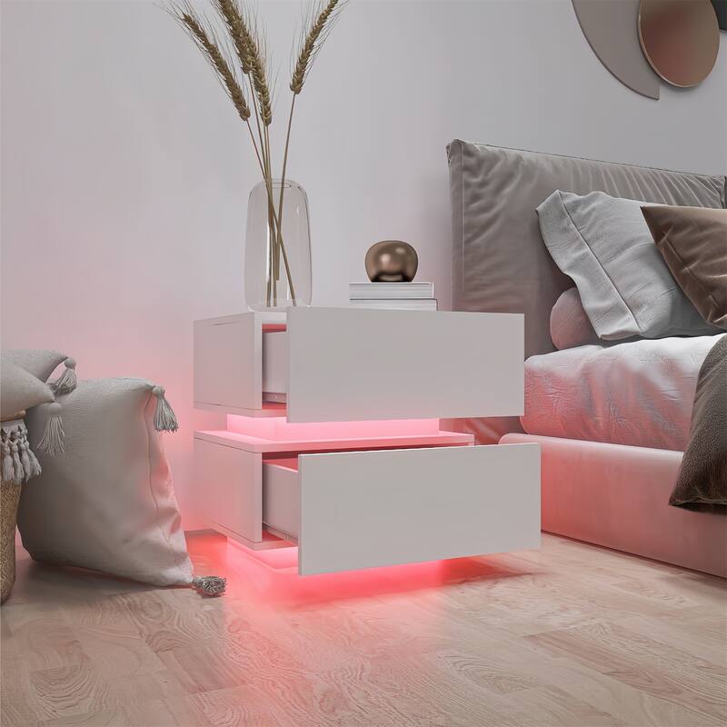 High Glossy 2 Drawers Nightstand with Bluetooth Control RGB Led Light