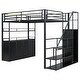 preview thumbnail 21 of 28, Full Size Metal Loft Bed with Storage Staircase and Open Wardrobe, Multifunctional Bed Frame with Shelves and Lockers