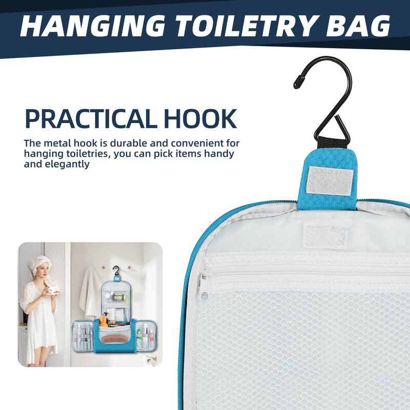 Large Hanging Toiletry Bag for Travel & Daily Use, Water-Resistant Dopp Kit for Makeup, Shaving, Toiletries