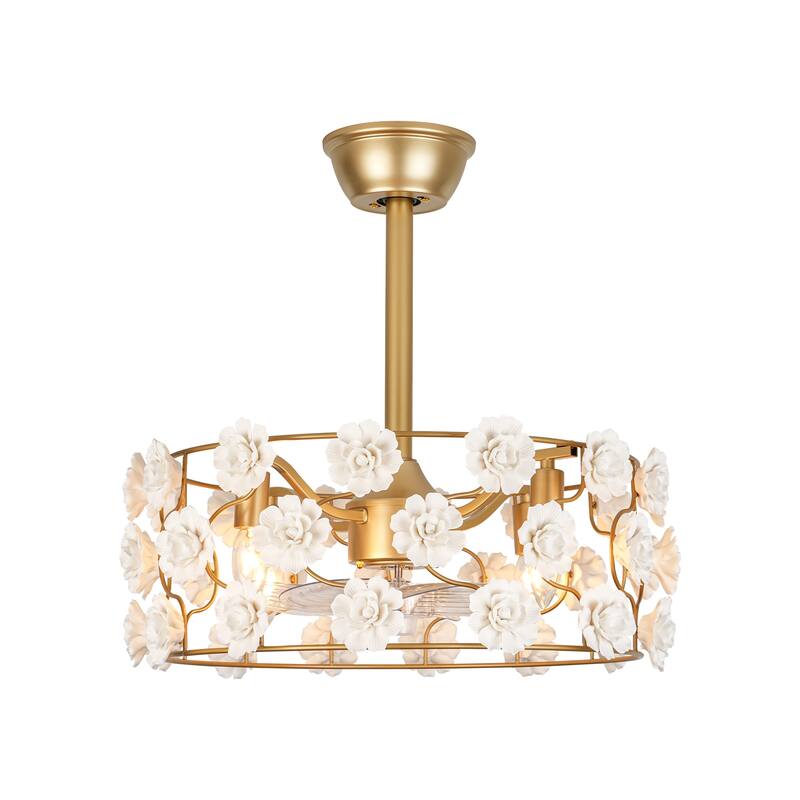 20.5 in. 4-Light Modern Gold Ceiling Fan with Flower Accents and Remote Control - 20.47 in. W x 8.07 in. H - 20.47 in. W x 8.07 in. H - Gold - Remote