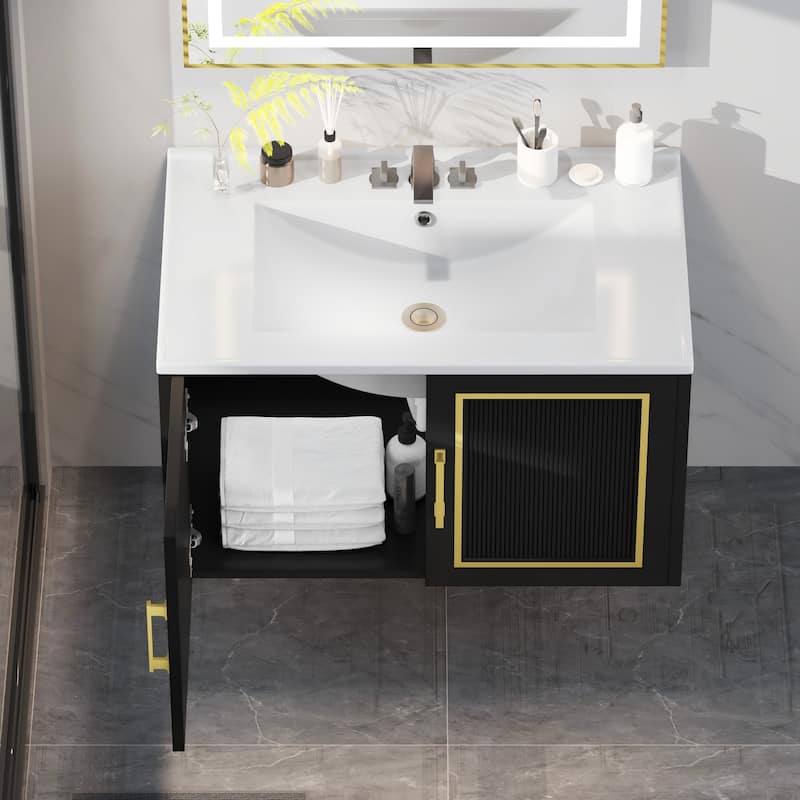 30" Bathroom Vanity with Ceramic Sink & Cabinet