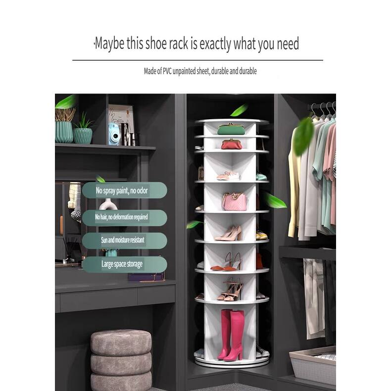 7 Tier/8 Tier Rotating Shoe Rack Tower, Vertical Spinning Shoe Display, Revolving 360 Shoes Rack Storage Round Carousel