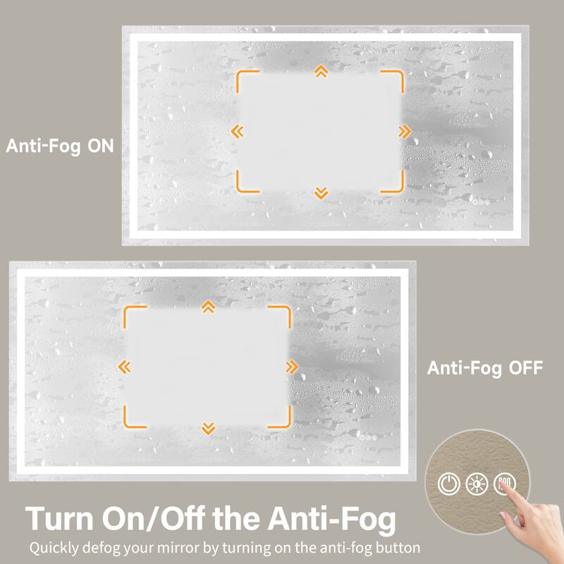 Silver Glass LED Vanity Mirror with Defog, Touch Control and Dual Lights - 72" W x 36" H