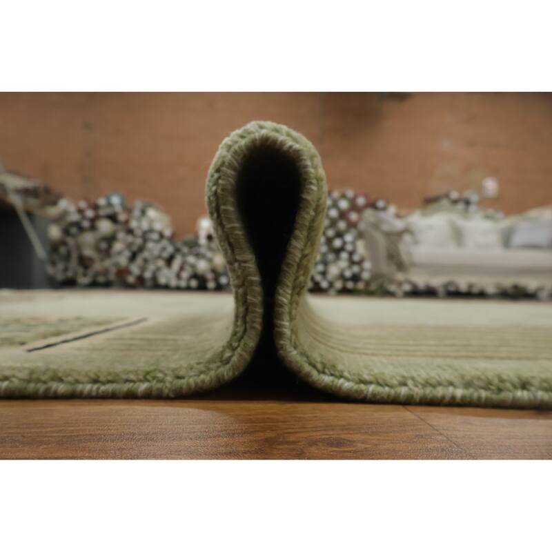Hand Knotted Oriental 100% Wool Carpet Modern Geometric Green Nepalese Area Rug - 9' 0'' X 6' 0''