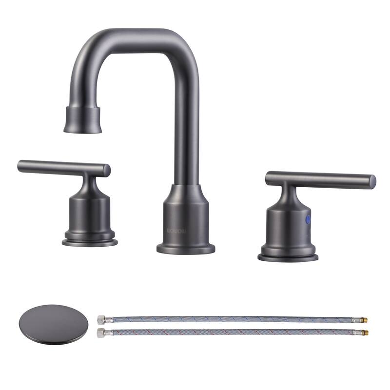 WOWOW Double Handle 8 in. Widespread Bathroom Sink Faucet - 1 Pack - Black Stainless