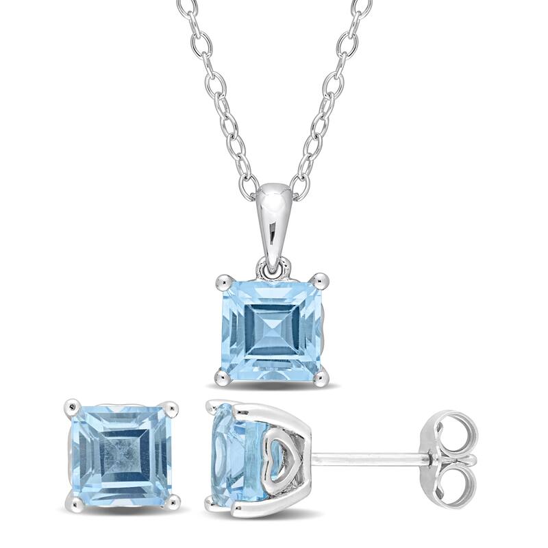 Miadora 4 1/2ct TGW Square Sky Blue Topaz Set of Necklace and Earrings in Sterling Silver