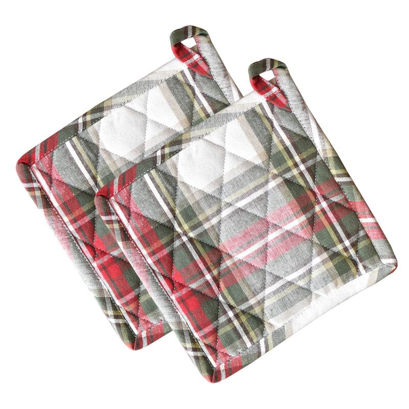 Fabstyles Celebration Plaid Set of 2 Terry Cotton Pot Holder - 8x8
