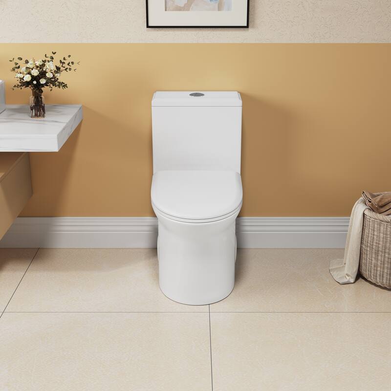 Anmytek Super Quiet One-Piece Toilet - 1.1/1.6 GPF, Elongated Comfort Height, White Ceramic with Soft Close Seat