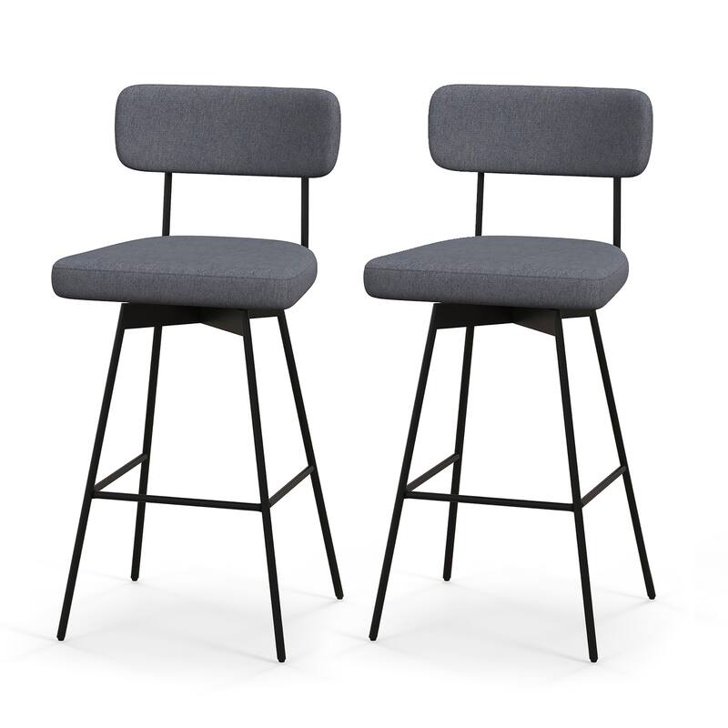 Gymax 2PCS Swivel Bar Stool 29'' Upholstered Bar Height Dining Chair - Grey