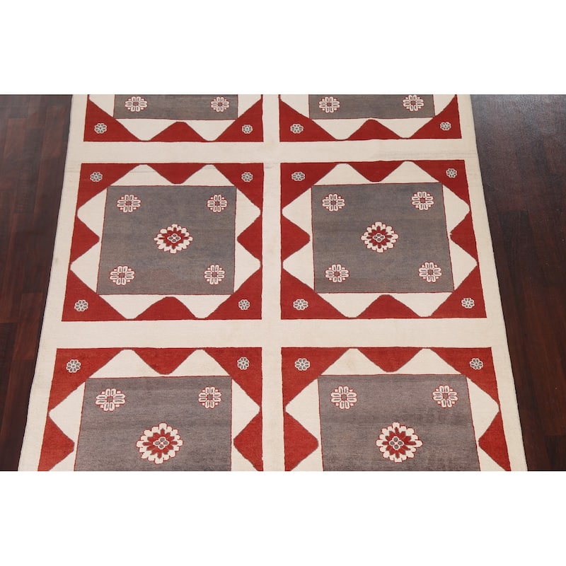 Geometric Gabbeh Kashkoli Area Rug Hand-knotted Oriental Wool Carpet - 6'1" x 8'11"