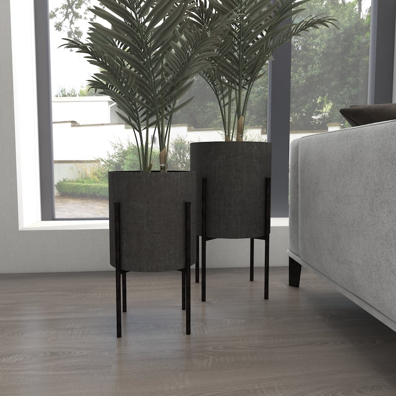 Light Grey or Dark Grey Iron Cylinder Modern Planter Set (Set of 2) - S/2 19", 23"H