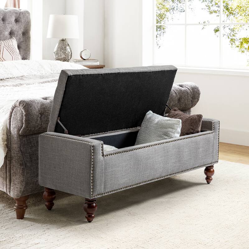 Felix Classic Button-Tufted Storage Bench With Nailhead Trims By HULALA HOME
