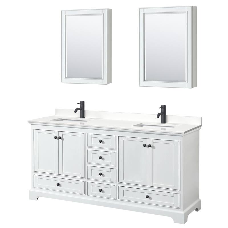 Wyndham Collection WCS202072D-QTZ-UNSMED Deborah 72" Free Standing - White / White Quartz Top / Matte Black Hardware