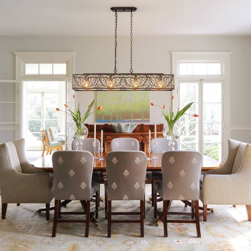 Vintage Glam 4-Light Linear Crystal Pendant Light for Kitchen Island Dining Room
