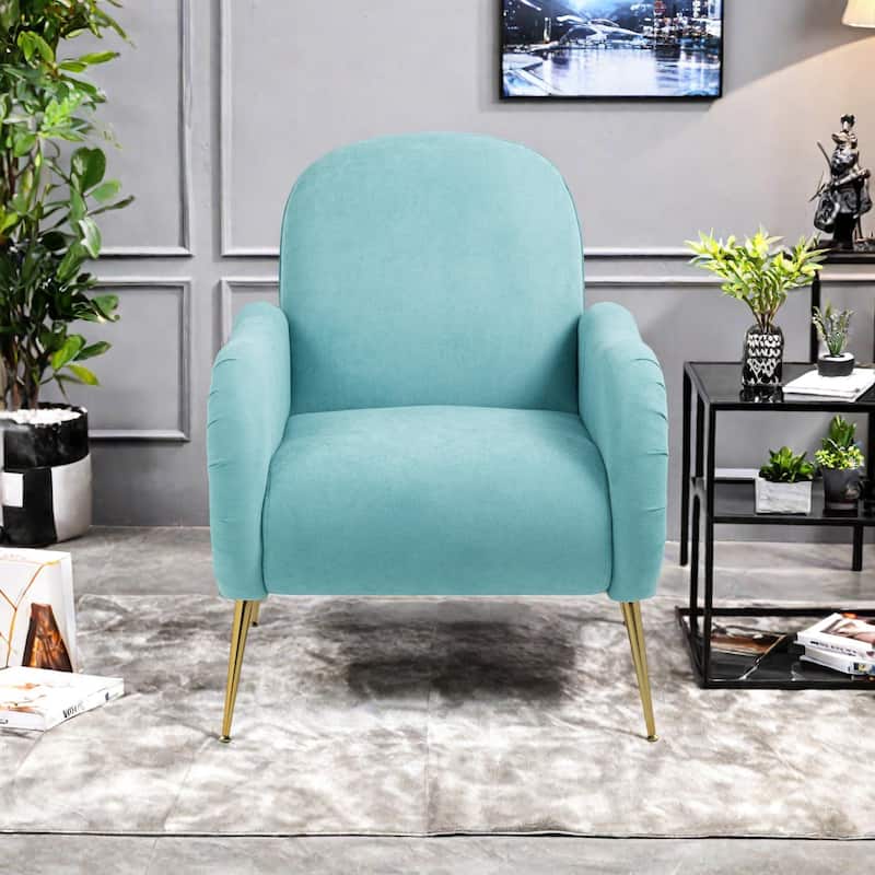 Snowflake Fabric Accent Chair with Gold Metal Legs, High-Density Foam and Spring Cushion, and 300 lbs Weight Capacity - Cyan