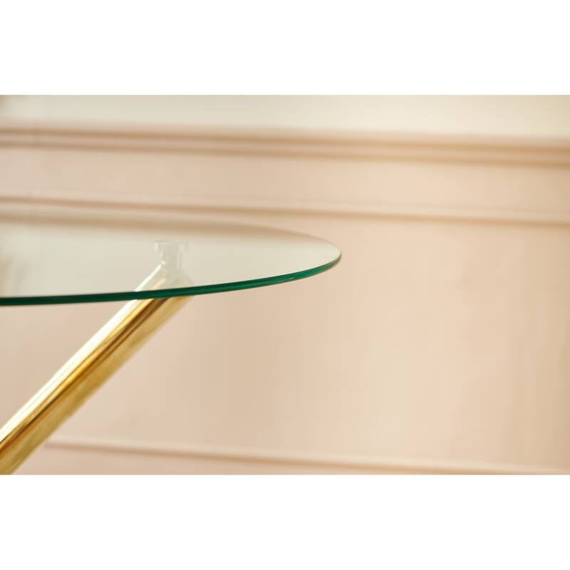 Round Dining Table with Metal leg and Tempered glass,Modern Space Saving Kitchen Table for Living Room