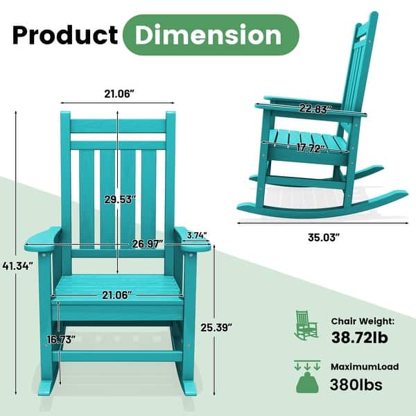 dimension image slide 8 of 15, Modern High-Back Rocking Adirondack Chair All Weather