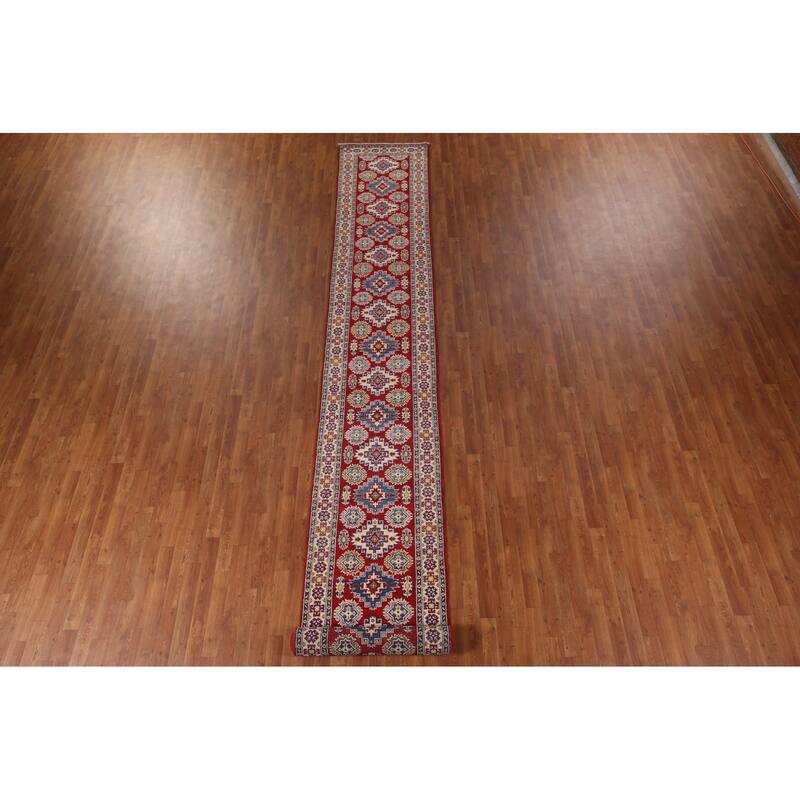 Kazak Oriental Rug Hand-Knotted Wool Carpet - 2'7" x 19'3"