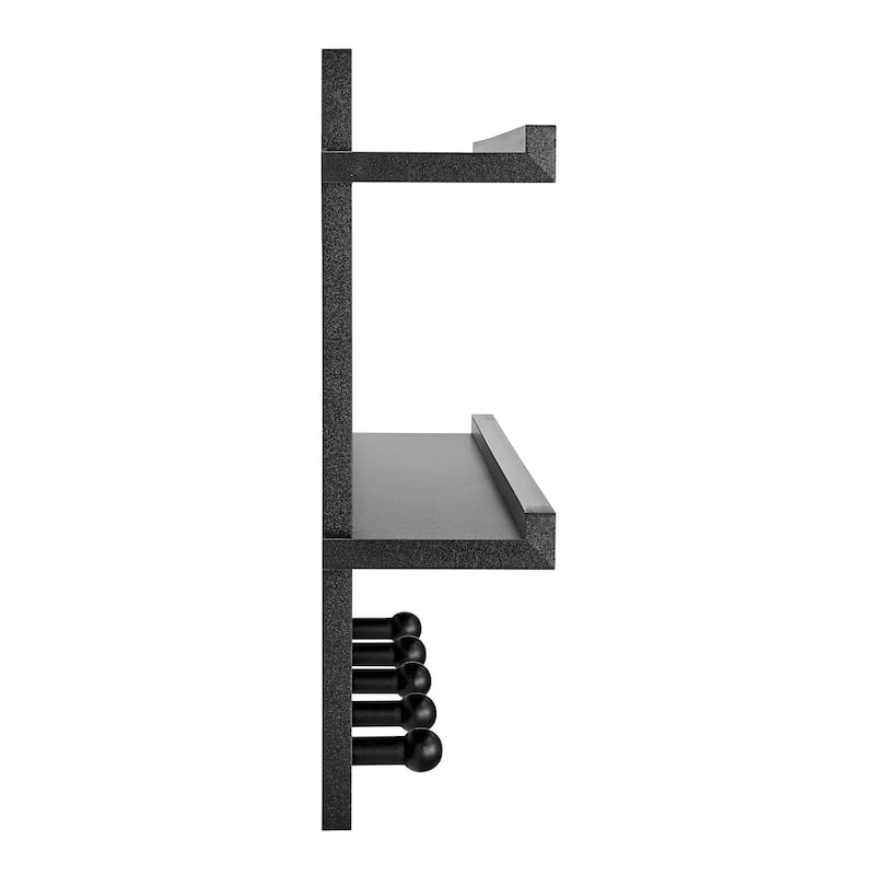 Danya B. 2-Tier Wall Shelf with 5 Hanging Hooks - Entryway or Bathroom