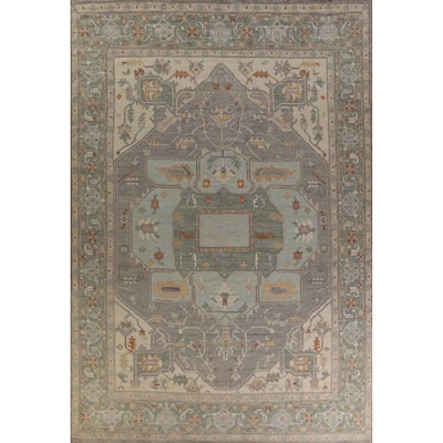 Hand Knotted Oriental 100% Wool Carpet Transitional Medallion Greys & Charcoal Oushak Area Rug - 14' 2'' X 10' 2''