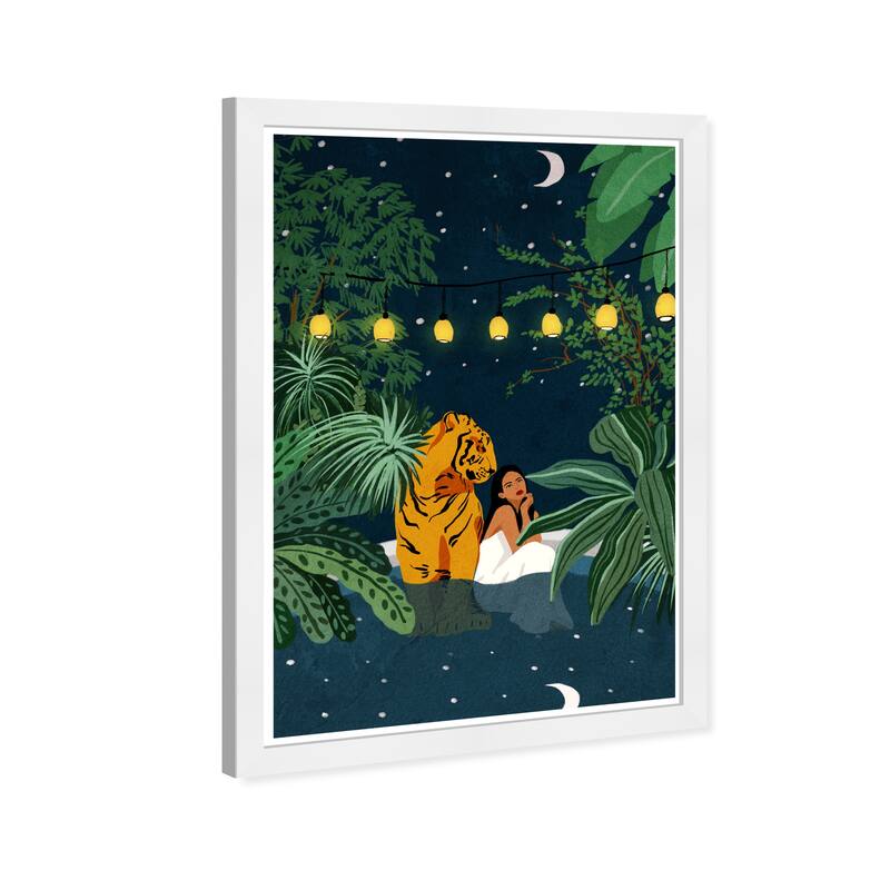 Wynwood Studio Prints Animals A Night In The Jungle Green and Dark Blue Bohemian & Eclectic Wall Art Canvas Print