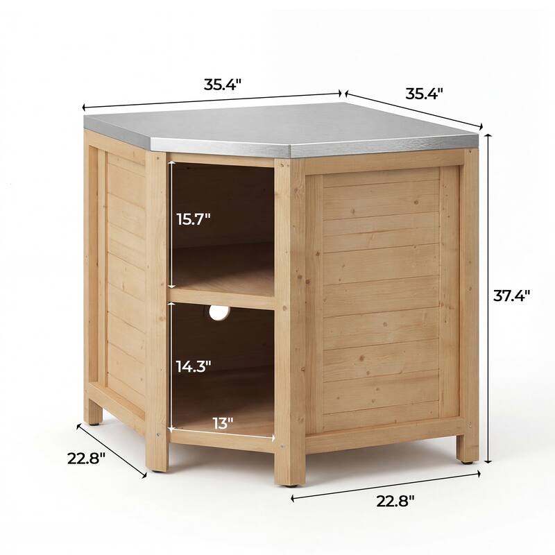 Modular Outdoor Kitchen Island Set, 100% Solid Wood BBQ Cabinet , Patio Kitchen Bar Table