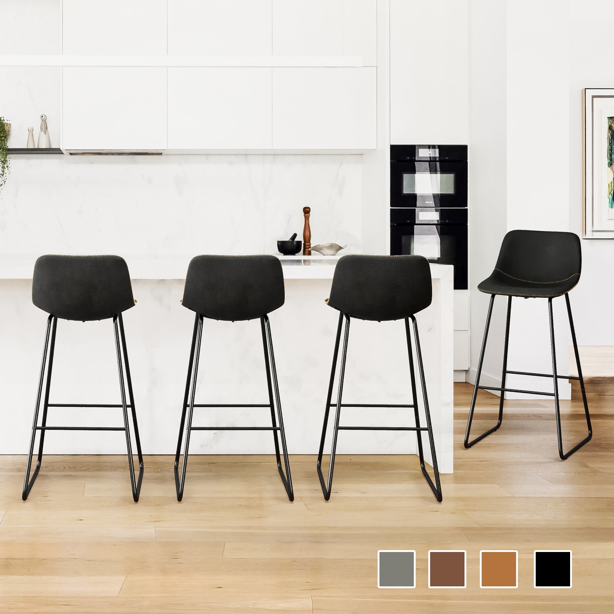 Modern 30.in Bar Height Bar Stool with PU Leather and Metal Frame Barstools for Kitchen Island