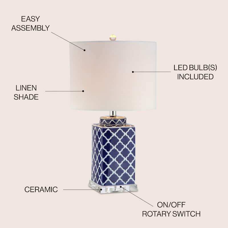 Swirl 23" Chinoiserie LED Table Lamp, Blue/White by JONATHAN Y