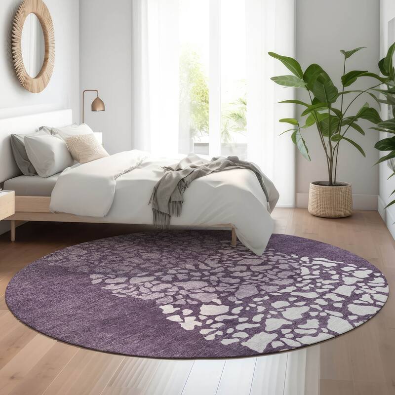 Premium Washable Super Soft Modern Fragments Mayfield Rug - Eggplant - 8' x 8' - Round