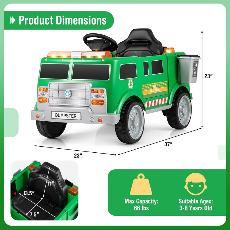 Gymax Ride on Garbage Truck w/ Remote Control Trash Bin Shovel Lights