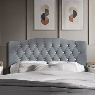 CraftPorch Velvet Button Tufted Curved Adjustable Headboard
