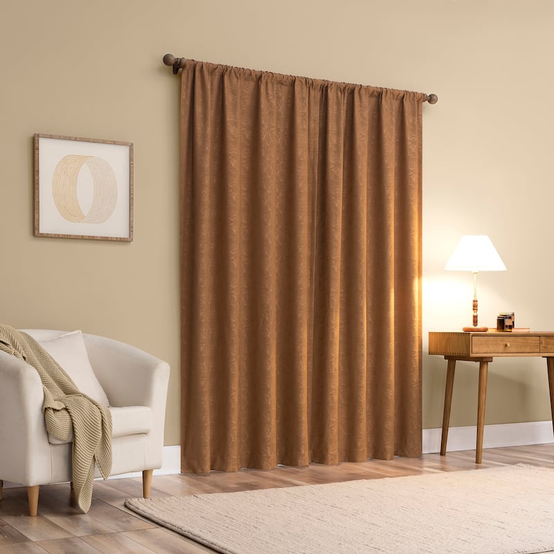 Sun Zero Bronte Floral Jacquard Total Blackout Rod Pocket 1-Piece Curtain Panel, Single Panel