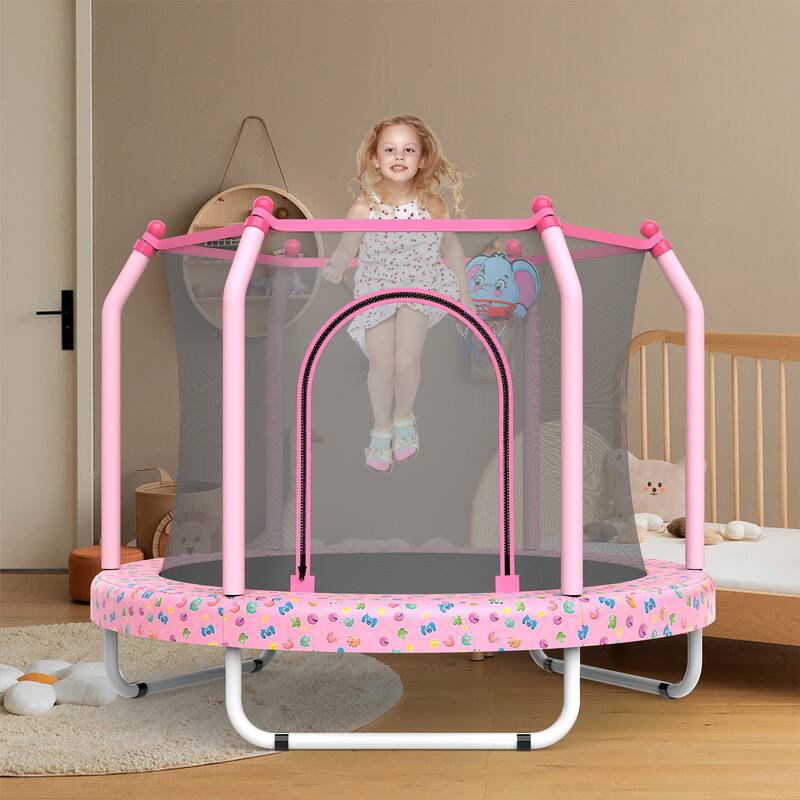 55-inch Trampoline for Kids Indoor & Outdoor Small Toddler Trampoline with Basketball Hoop