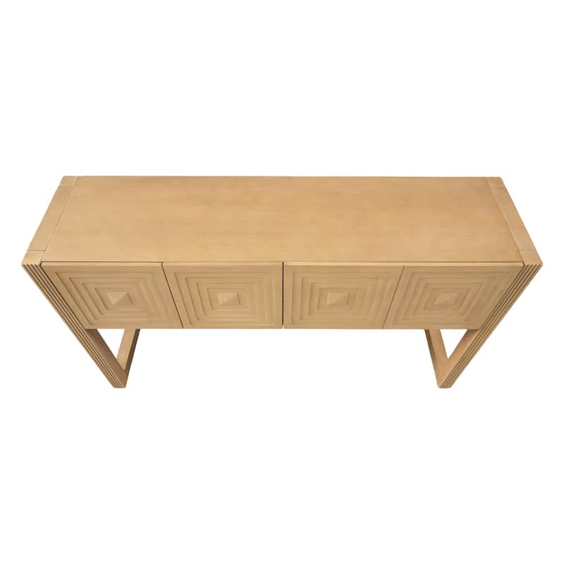 Christopher Knight Home - Modern Geometric Carved Console Table with Soft-Close Drawers & Fluted Legs for Living Room, Hallway