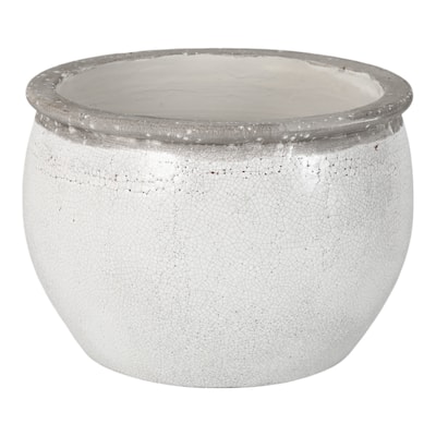 Terracotta Planter with Crackled Glaze and Rounded Rim Design - 13" x 13" x 9"