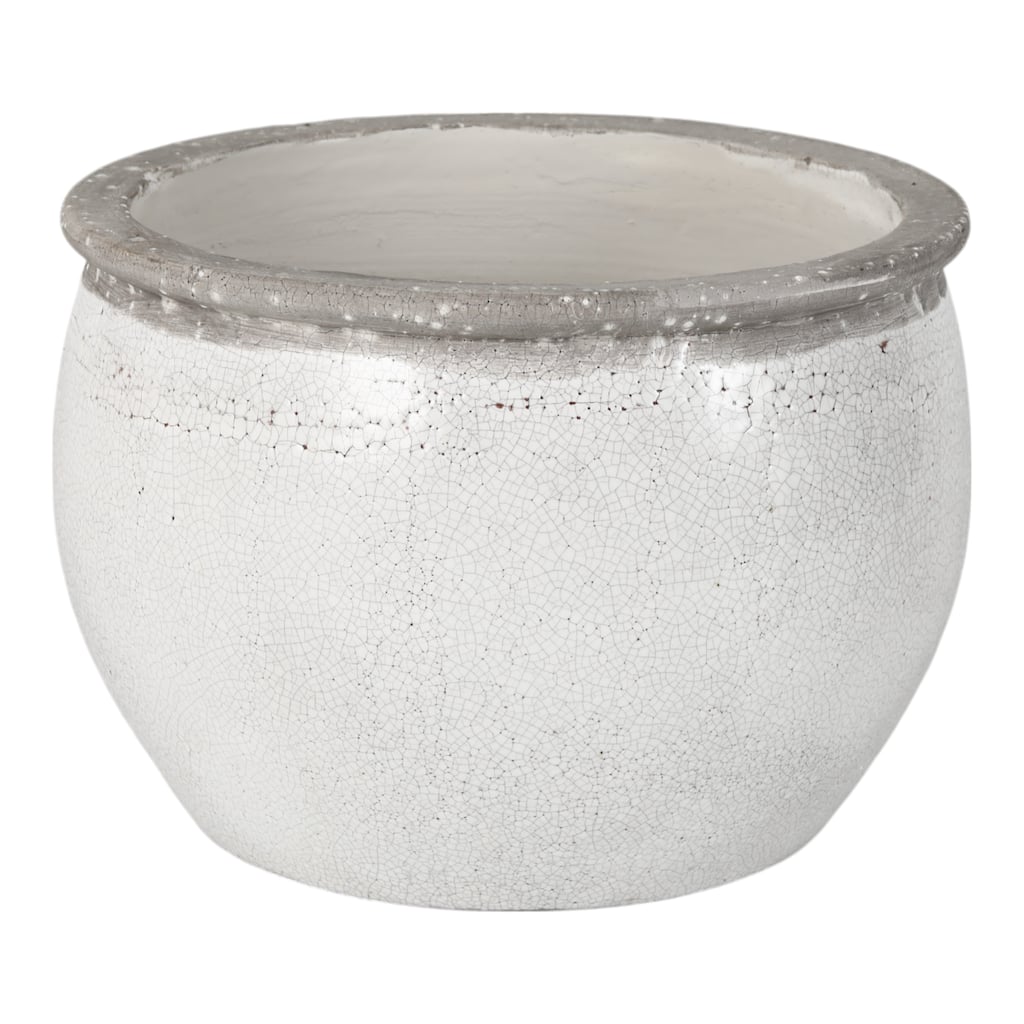 Terracotta Planter with Crackled Glaze and Rounded Rim Design - 13" x 13" x 9"