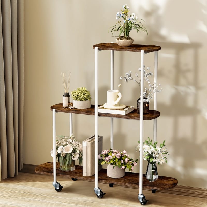 Corner Plant Stand Indoor 3 Tiered Plant Shelf Flower Stand with Wheels for Living Room Patio Balcony Garden
