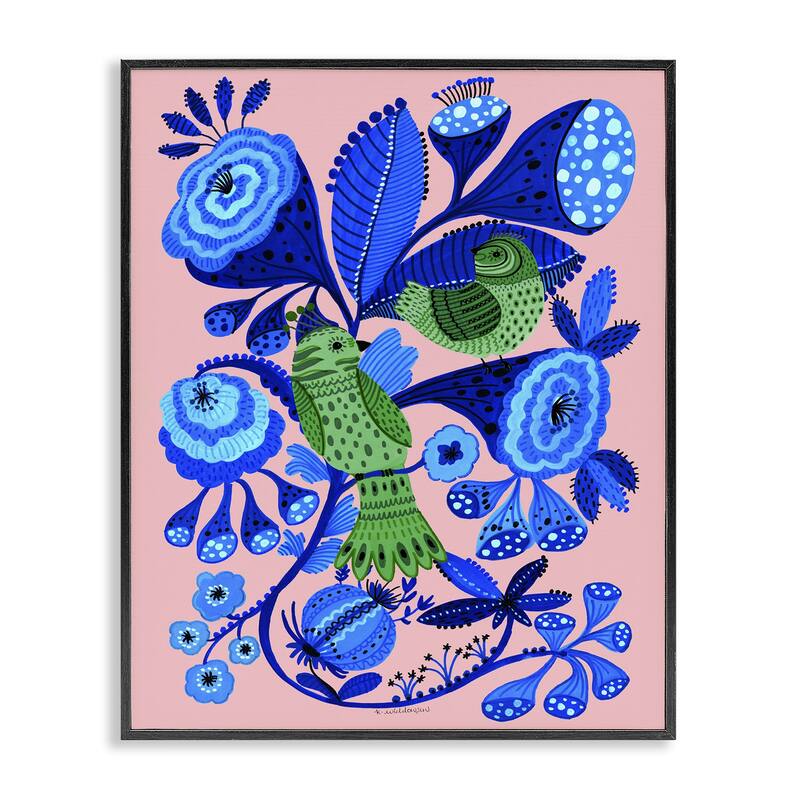 Stupell Folk Style Birds in Nature Framed Giclee Art Design By Kay Widdowson - 11 x 14 - Black