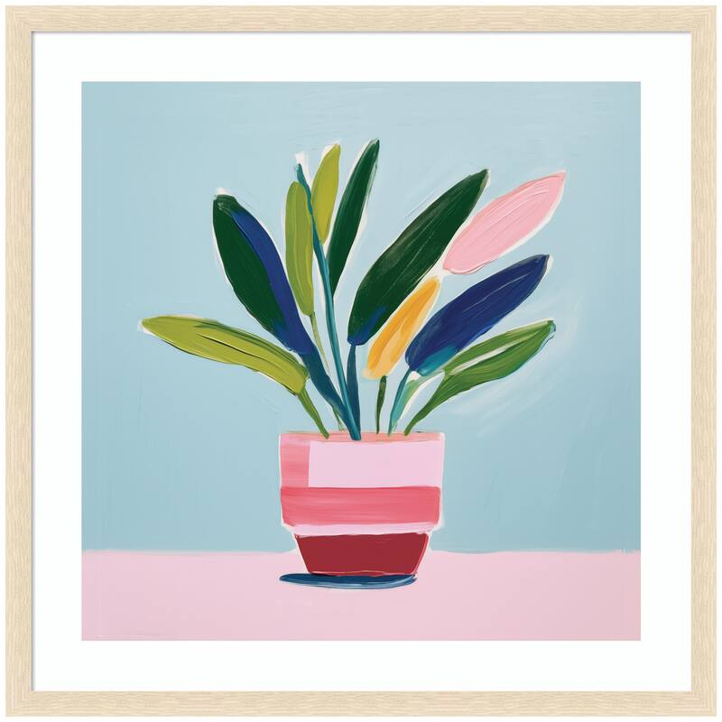 Kate and Laurel Framed Art Playful Potted Plant Still Life by The Creative Bunch Studio - 34 x 34 - Natural