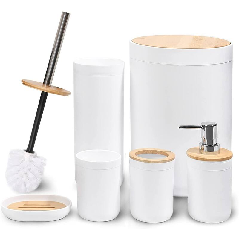7 Pieces Bamboo Bathroom Accessories Sets - White